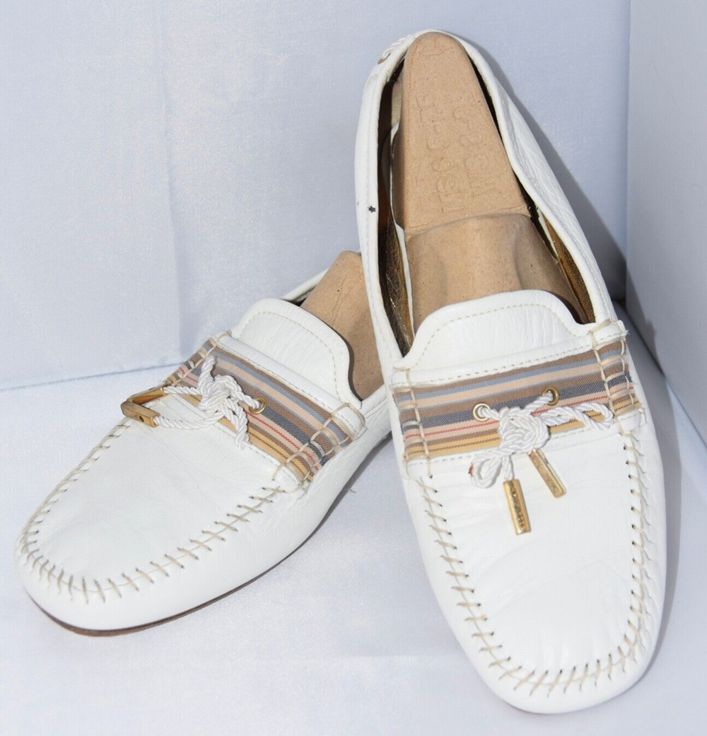 Taryn Rose Italian White Leather Tassel Moccasin Loafer Shoes Size 40/9.5